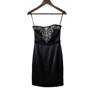 NWT White House Black Market Formal Black Beaded Mini Dress Size 00 HOCO LBD